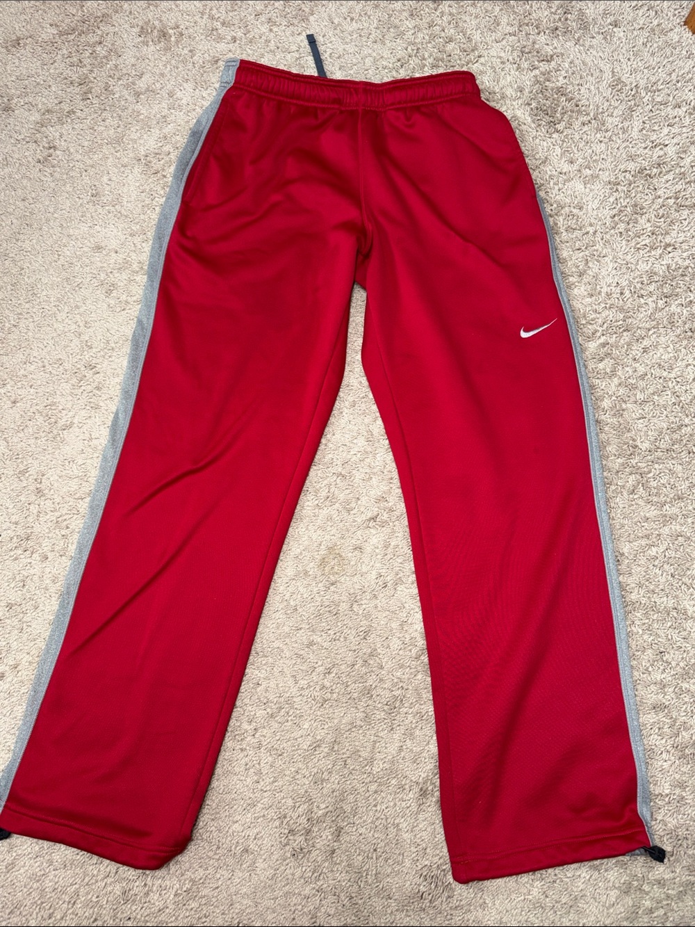 Nike Red Kids Athletic Joggers with Gray Side Stripes
